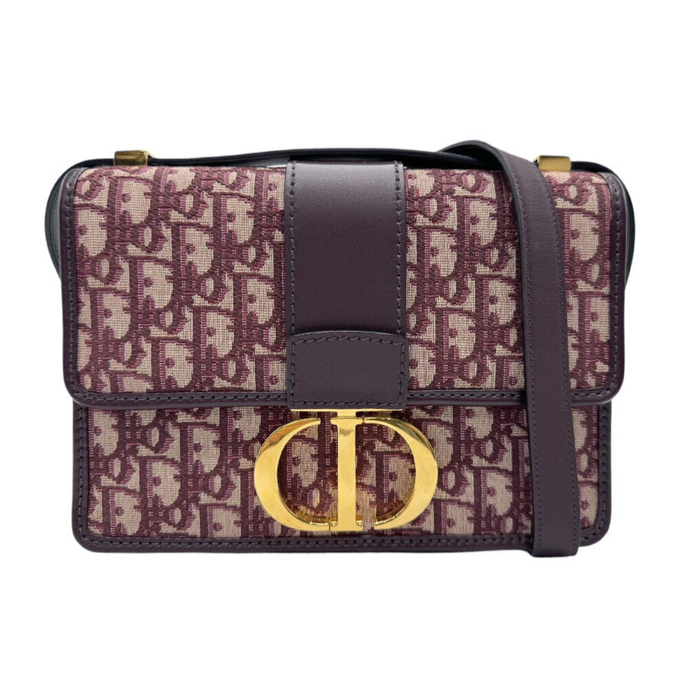 Christian Dior Oblique Montaigne Shoulder Bag Canvas Leather Burgundy Red